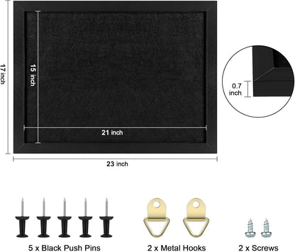 TORASO Cork Board Bulletin Board with Felt,Wood Framed Display Bulletin Board for Walls with Pins, Eye Bolts, gaskets, Screws, Pin Board for Office, School and Home(Black,1pc)