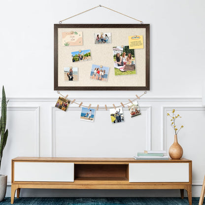 DOLLAR BOSS Bulletin Boards with Linen 1-Pack 16''X 12'' Double-Sided Cork Board for Walls Wood Framed Bulletin Boards, Small Pin Board for Home Kitchen Office Decorative Hanging 10 Pushpins