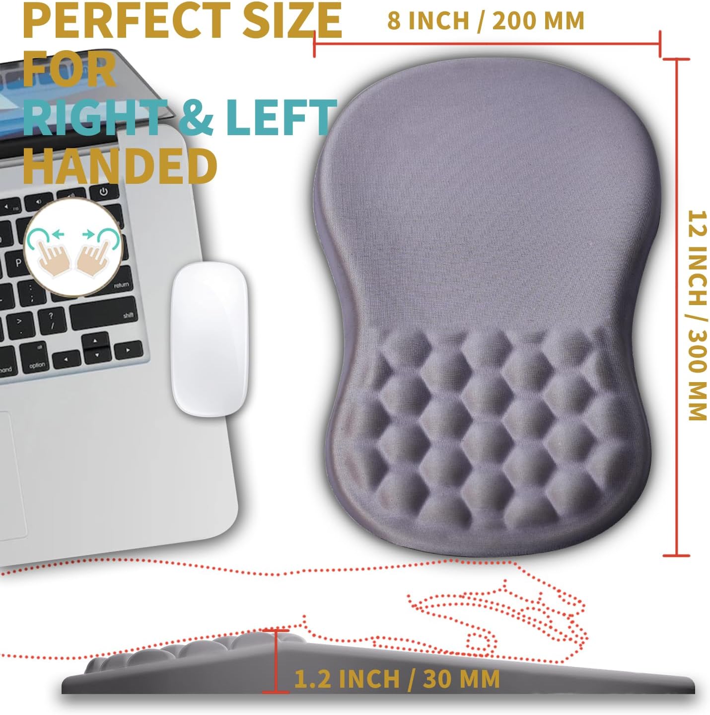 Hokafenle Ergonomic Mouse Pad Wrist Support with Massage Design, Wrist Rest Pain Relief Mousepad with Memory Foam&Non-Slip PU Base, Mouse Pads for Wireless Mouse & Desk (12x8 inch,Black)