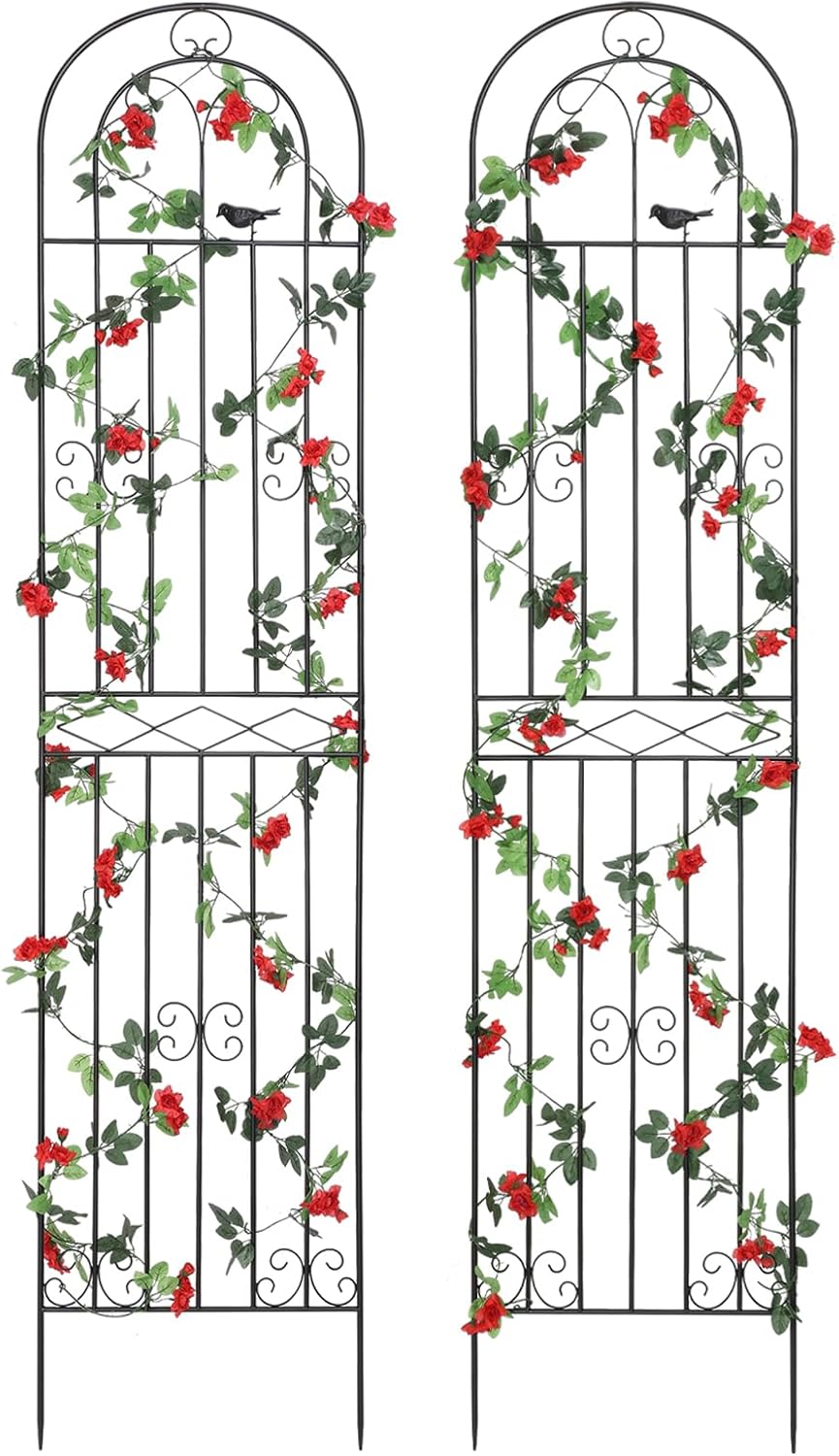 2 Pack 70.8" H x 19.7" W Metal Garden Trellis with Black Coating, Wire Lattice Grid Panel for Climbing Plants Outdoor Roses Vine Cucumbers Vegetables Flower Support (70.8" H, 2 Pack)