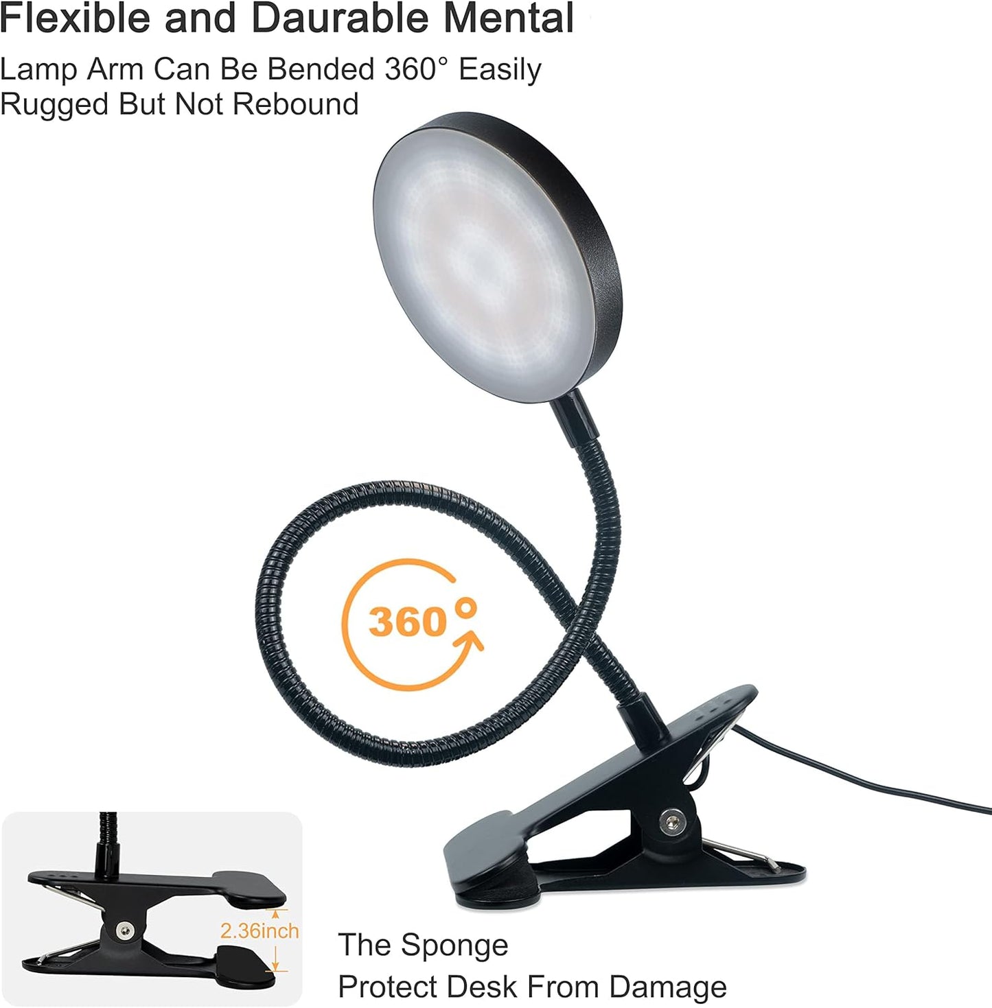 LiFMIRA Clip-on Lamp Reading Light - 5 Color Modes, 10 Brightness Levels, 8W, 66 LED, Eye-Caring Metal Clamp Light with Gooseneck for Bed, Headboard, Desk, Video Conferencing, Makeup
