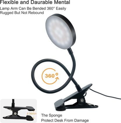 LiFMIRA Clip-on Lamp Reading Light - 5 Color Modes, 10 Brightness Levels, 8W, 66 LED, Eye-Caring Metal Clamp Light with Gooseneck for Bed, Headboard, Desk, Video Conferencing, Makeup