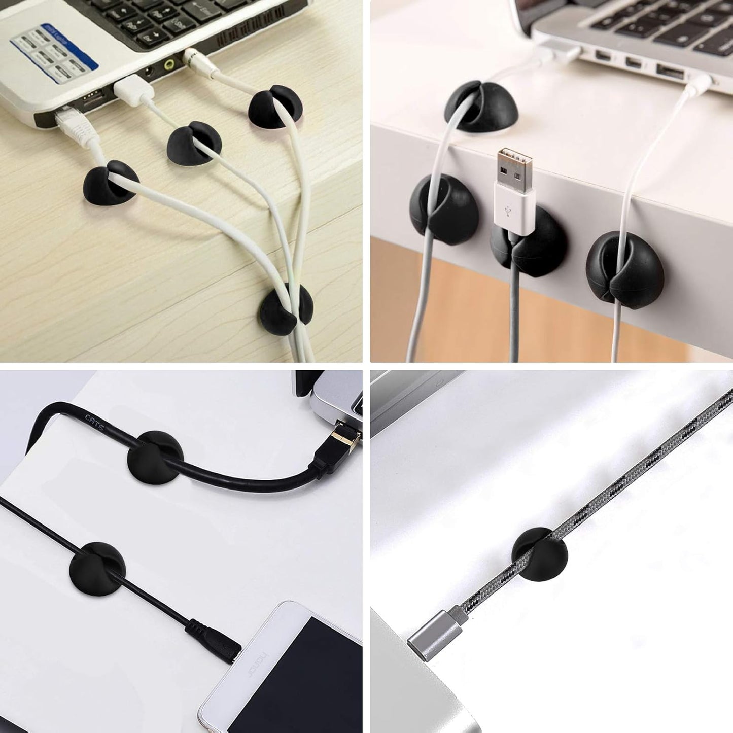 CHEFBEE 8 Pack Adhesive Cable Clips, Cable Cord Holder Organizer Management System for Desk, Wire Clips for All Your Computer, Electrical, Charging or Mouse Cord, White