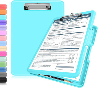 ANZNKU Clipboards with Storage, 13x9.6 Heavy Duty Nursing Clipboard Foldable, Plastic Storage Clipboard with Pen Holder, Cute Clip Board Folder for Teacher Nurse Work, School & Office Supplies(Black)