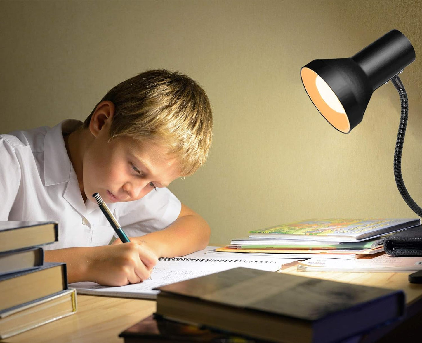 WimiSom Desk Lamp Eye-Caring Table Lamps, 360°Rotation Gooseneck Clip on Lamp, Portable Reading Book Light, Clamp Light Eye-Caring Study Desk Lamps for Bedroom and Office Home Lighting