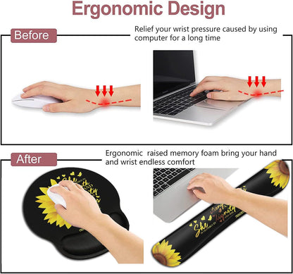 Mouse Pad with Wrist Support, Ergonomic Gel Mouse Pad Beautiful Flowers,Pink Hyacinths on Wood Panel，Non-Slip Durable, Memory Foam Keyboard Wrist Rest, Suitable for Office Typing Games