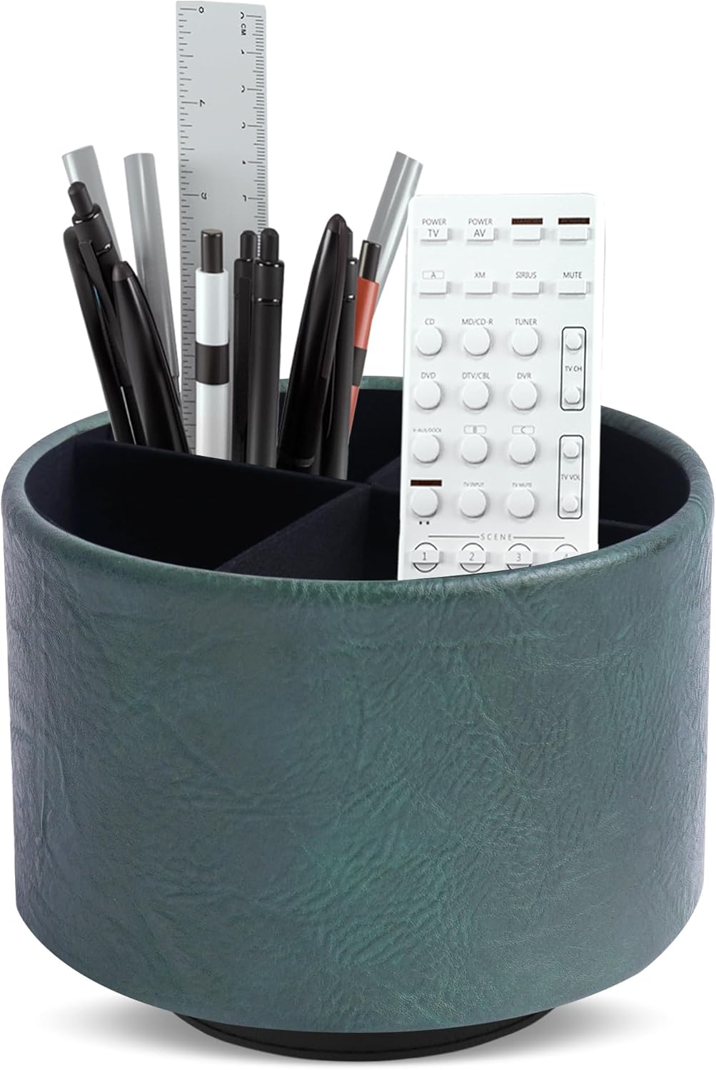 Round Leather Art Supply Organizer,Remote Control Holder,360 Degree Rotating,Multi-Functional Pencil Holder,4 Compartments Desktop Stationary Organizer(1-Fractal Flower) | Round - Colors B