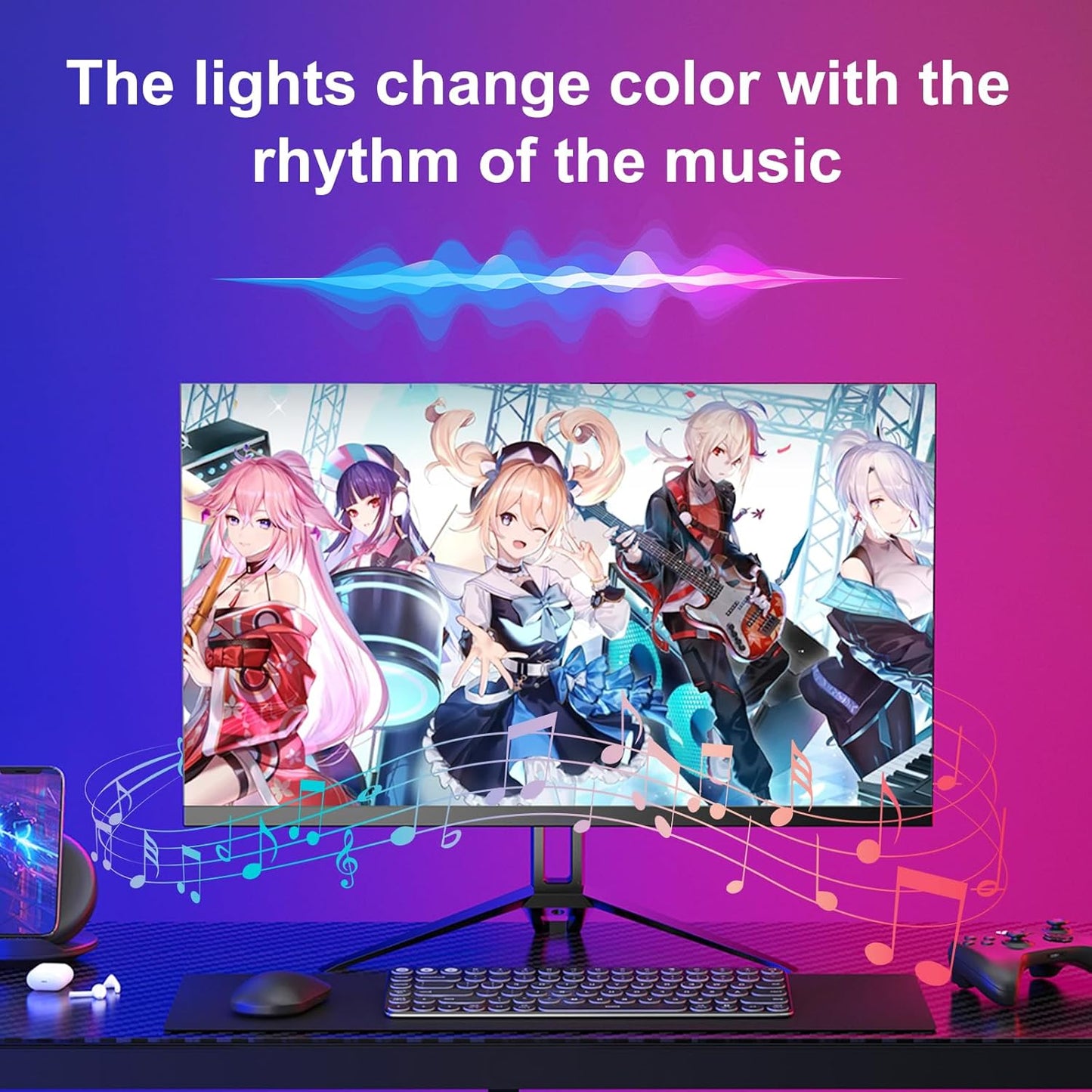 pc sync Light bar，LED Light Strips Deliver Synchronized Lighting Effects with Screen Colors and Music, Compatible with Win/Mac Systems. (PC Sync Light (for 32-34-inch Models))