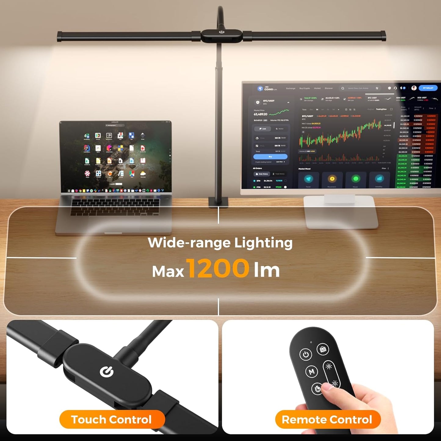 SKYLEO Led Desk Lamp for Home Office - 2400LM Ultra Bright Desk Light -Eye Caring Desk Lamp with Clamp - Adjustable Office Lamp with Remote Control- Easy Installation - 24W Black