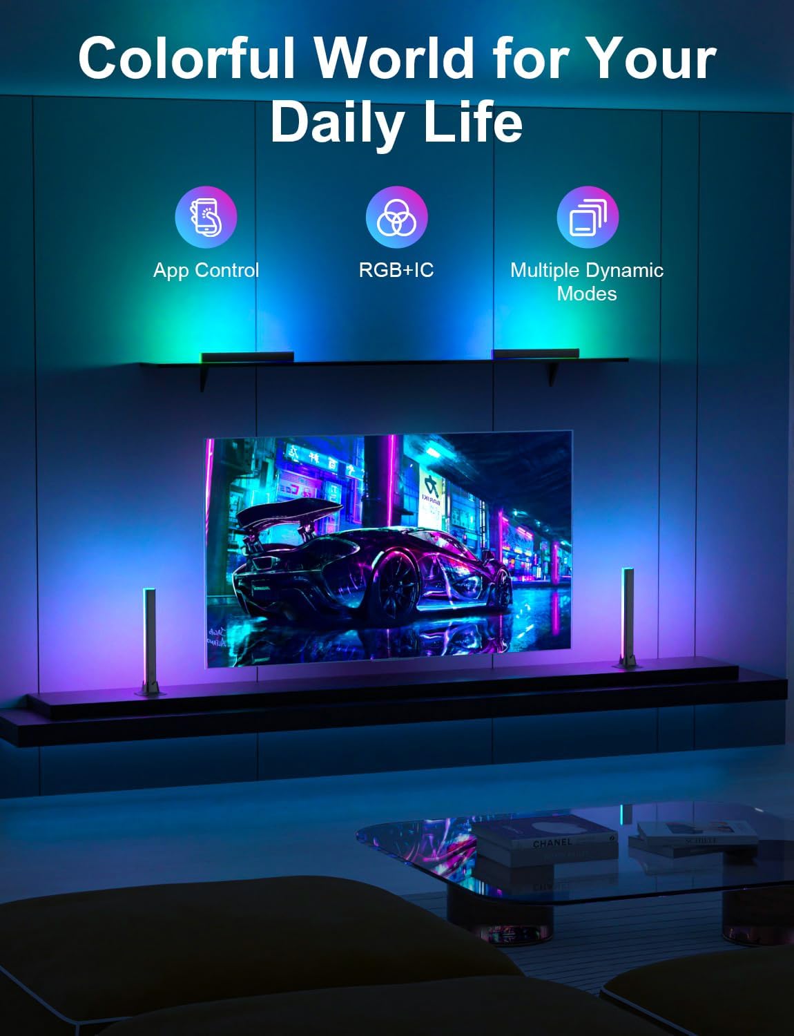 RGB Light Bar, Smart LED Light Bar Work with Alexa, Music Sync, APP & Remote Control, USB Powered TV Backlight, Color Changing Ambient Lighting for Room PC Monitor Gaming Desk (Adapter not Included)