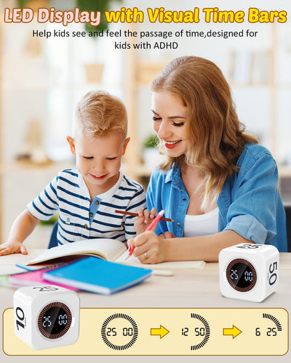Digital Pomodoro Timer Cube 5/10/25/50min, Visual Productivity Flip Timer for Kids Classroom Desk, Custom Countdown, Silent and Sound Mode for ADHD Study Work Game Kitchen (Pink)
