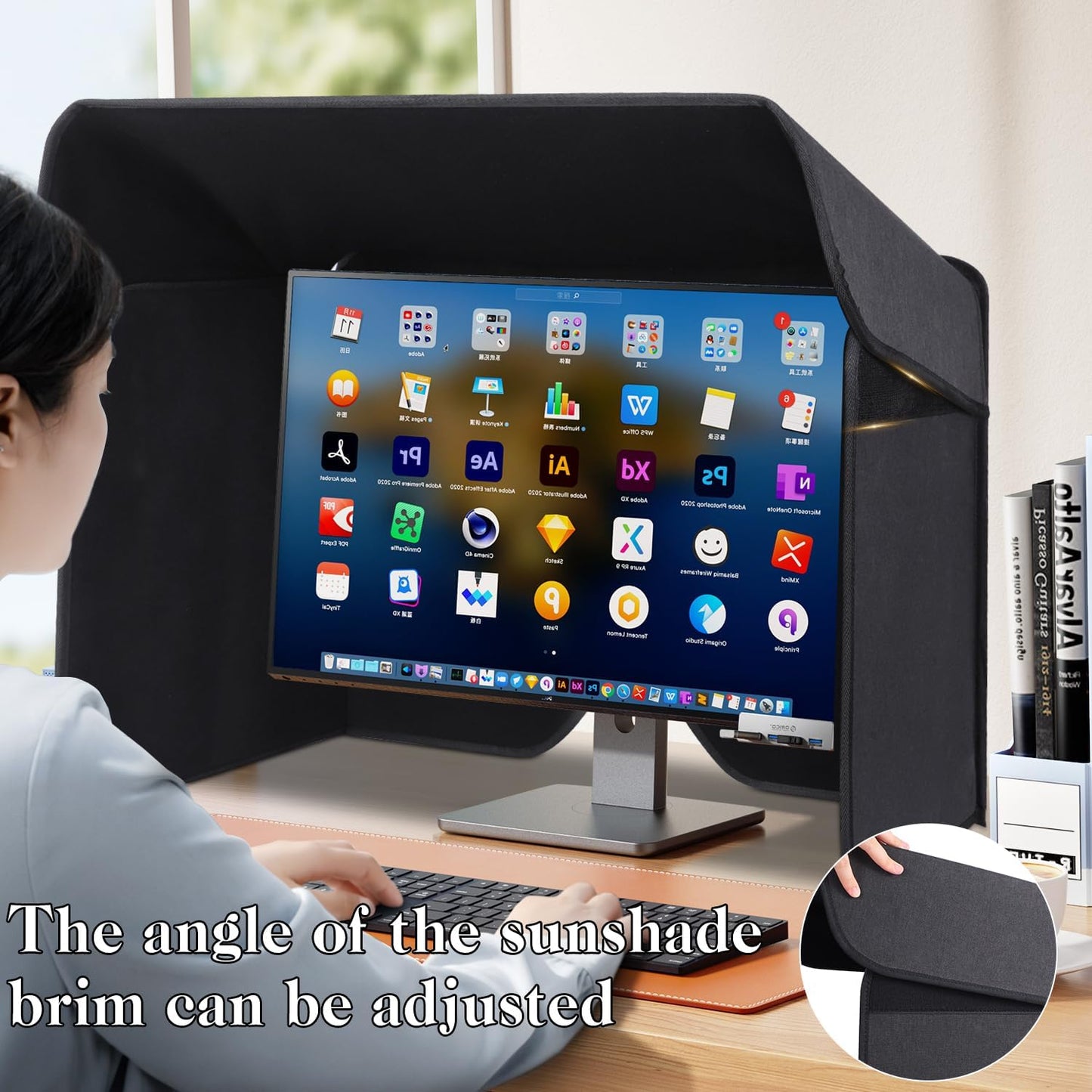 27 inch Display Monitor Hood Sunshade Portable Desktop Computer Sunshade Adjustable Monitor Sunhood for Dell HP Philips Samsung Viewsonic