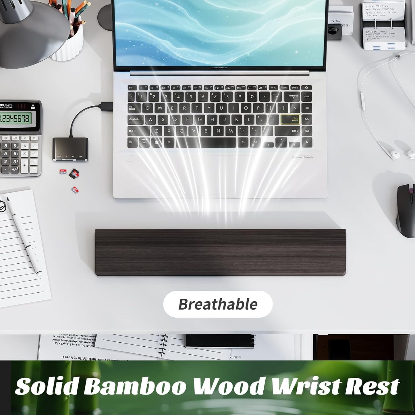 Wooden Wrist Rest, 11.8-inch Length and 22mm Thickness for Small Keyboard, Bamboo Wood Palm Rest, Ergonomic Design for Mechanical Gaming Keyboard