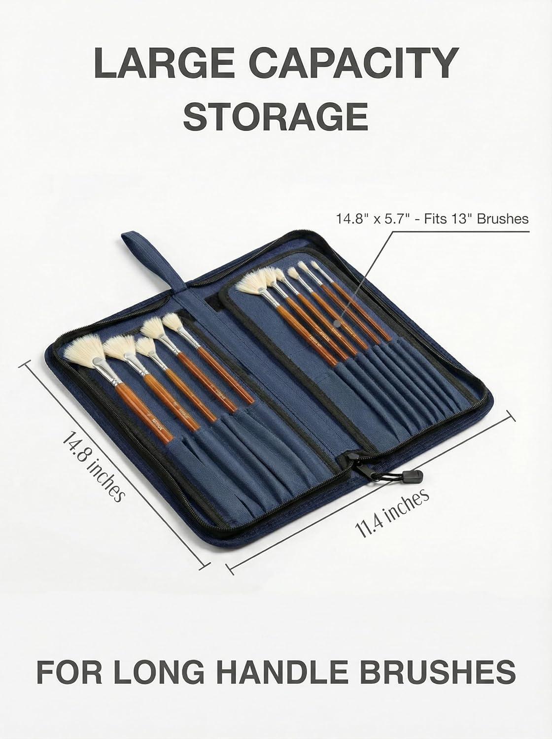 DUGATO Short Paint Brush Holder & Organizer 5.4x10.7 Inches, Blue Canvas Bag for Brushes up to 9.3" Length, Case with 15 Slots, Artist Brush Carrying Case (Brush Not Included)