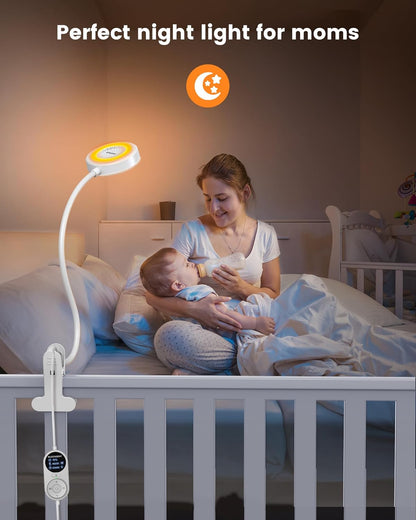 Glocusent 72 LED Clip on Lamp with Remote, Reading Light with Amber Ring, 3 Colors & 5 Dimmable Bed Lamp, 30/60-Min Auto Off Timer, Clamp Light for Headboard/Dorm/Bunk (Black)