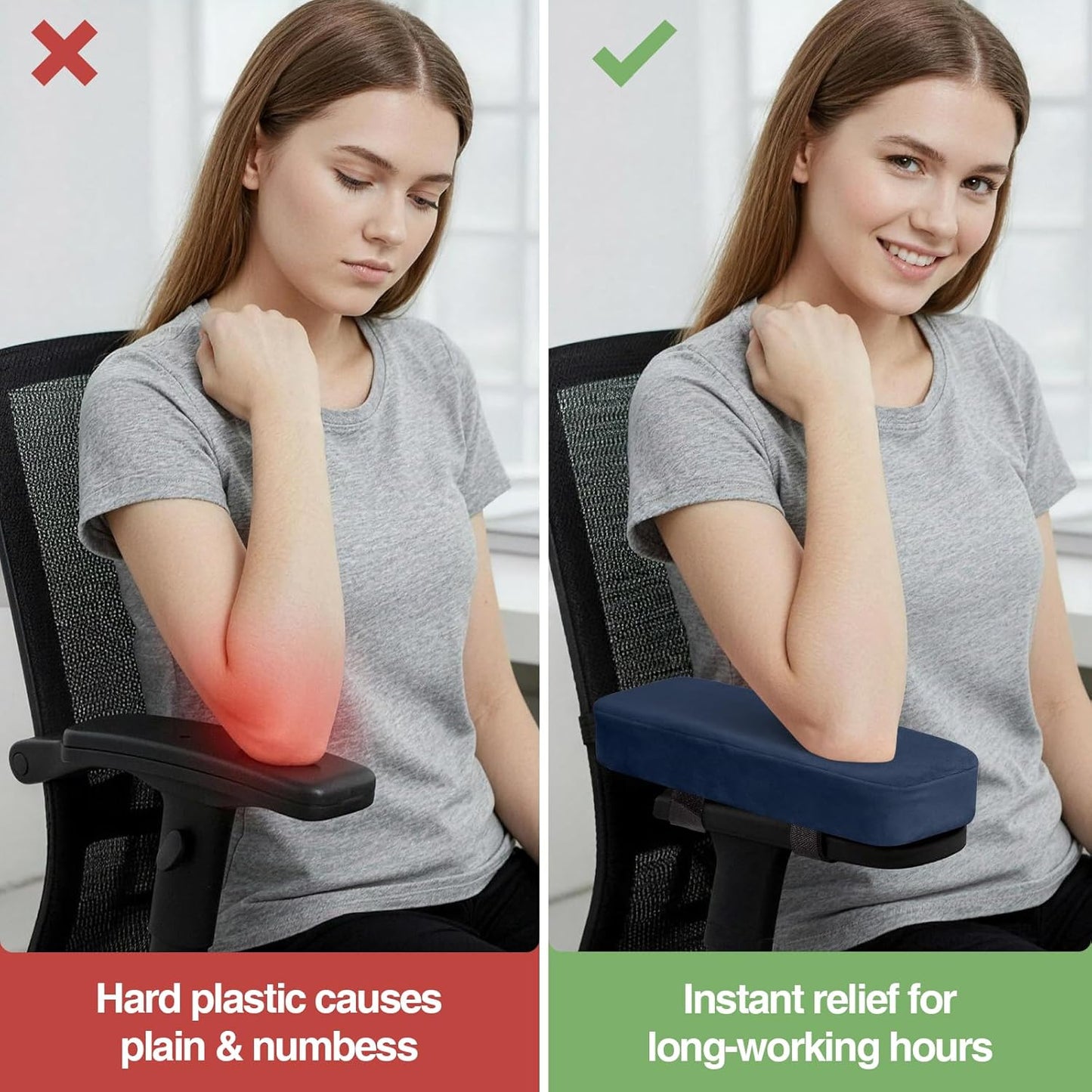 Smiry Ergonomic Office Chair Armrest Pads, Memory Foam Arm Rest Covers, Non-Slip Armrest Cushion with Adjustable Buckles and Straps, Elbow Relief for Desk, Gaming & Wheelchair (Black, Set of 2)