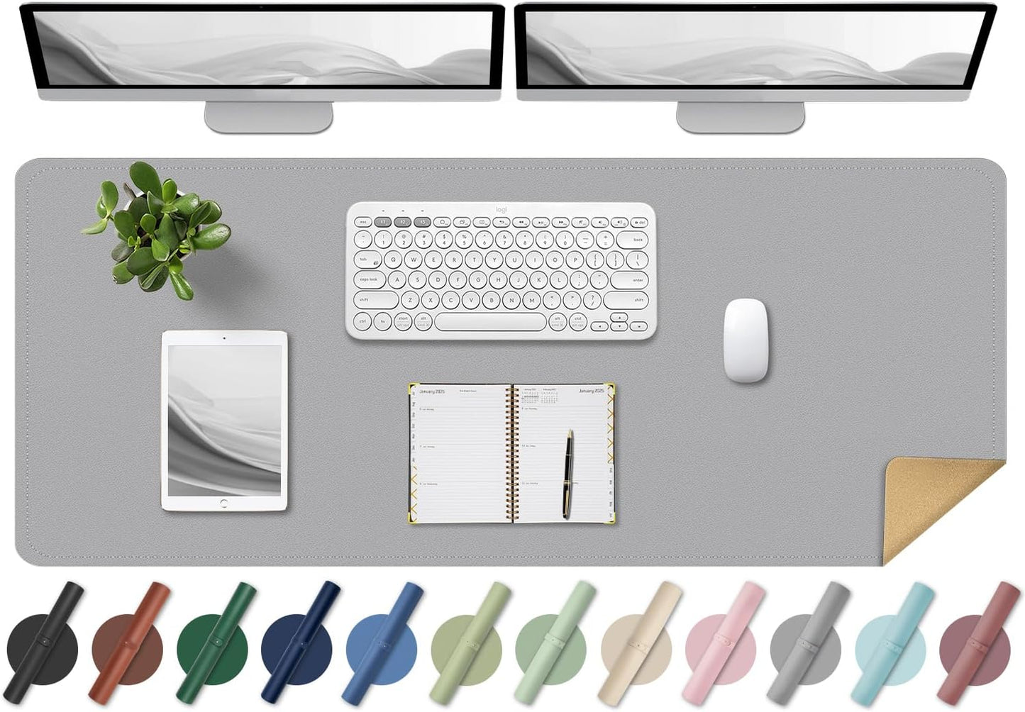 Non Slip Desk Mat, 31.5" x 15.7" PU Leather Desk Pad, Cork Desk Mat for Desktop, Desk Pad for Keyboard and Mouse, Ideal for Office and Home, Black