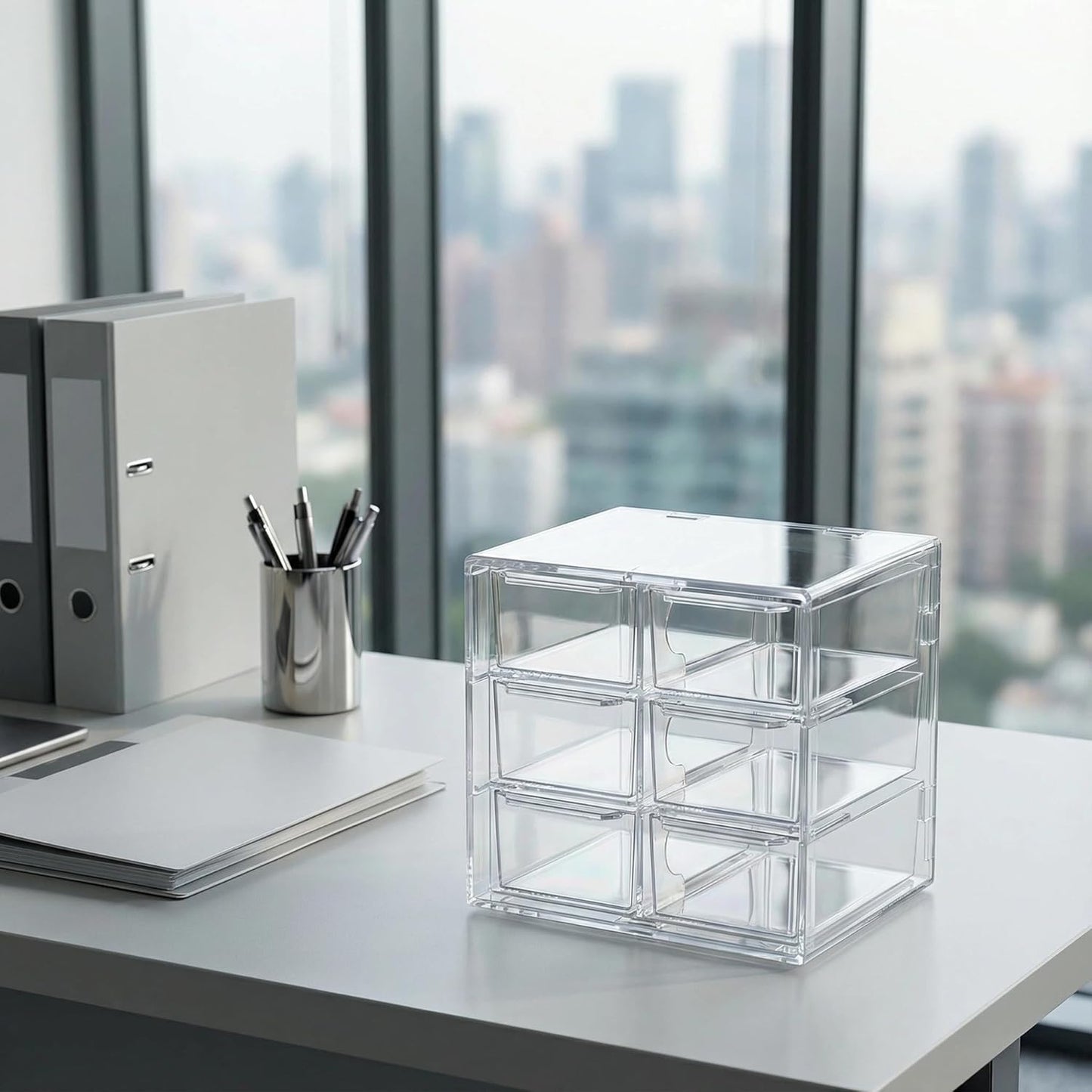 Acrylic Drawer Organizer, Clear Desk Organizer with Drawer, Plastic Stackable Storage Drawers with 6 Drawers, Dustproof Organizers for Jewelry, Craft, Office Supplies