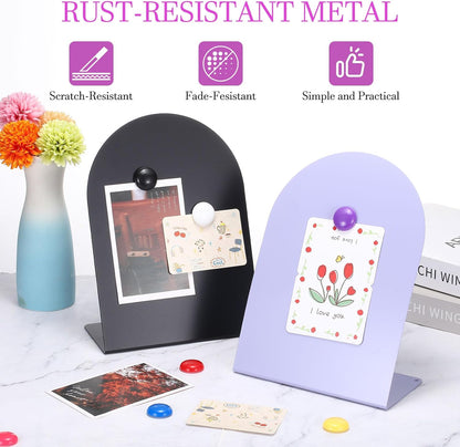 PATIKIL 2Pcs Magnetic Bulletin Board, Metal Magnet Board Tabletop Memo Display Easel Stand with 8 Black Magnets for Home Office Kitchen Restaurant Cafe Supplies, Black