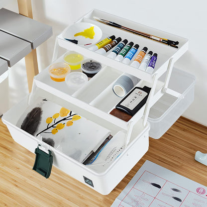 WEWLINE 13-Inch Art Storage Box 3-Layers Plastic Storage Box with Handle Craft Art Bin Portable for Home School Office Travel, Black