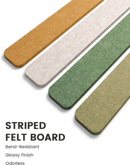 Fluxynara Cork Board Alternative Felt Strip Board 8-Pack 13"x2", Office Pin Board with 50 Push Pins, Adhesive Install for Bedroom Door & Home Office(Linen Dusk)