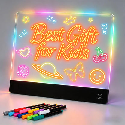 Rechargeable LED Drawing Board for Kids with Tracing Pages, Lumi Board Magnetic Light Up Acrylic Dry Erase Board, LED Note Board with 4 Magnets, Birthday Gifts Toy for Kids/Girls