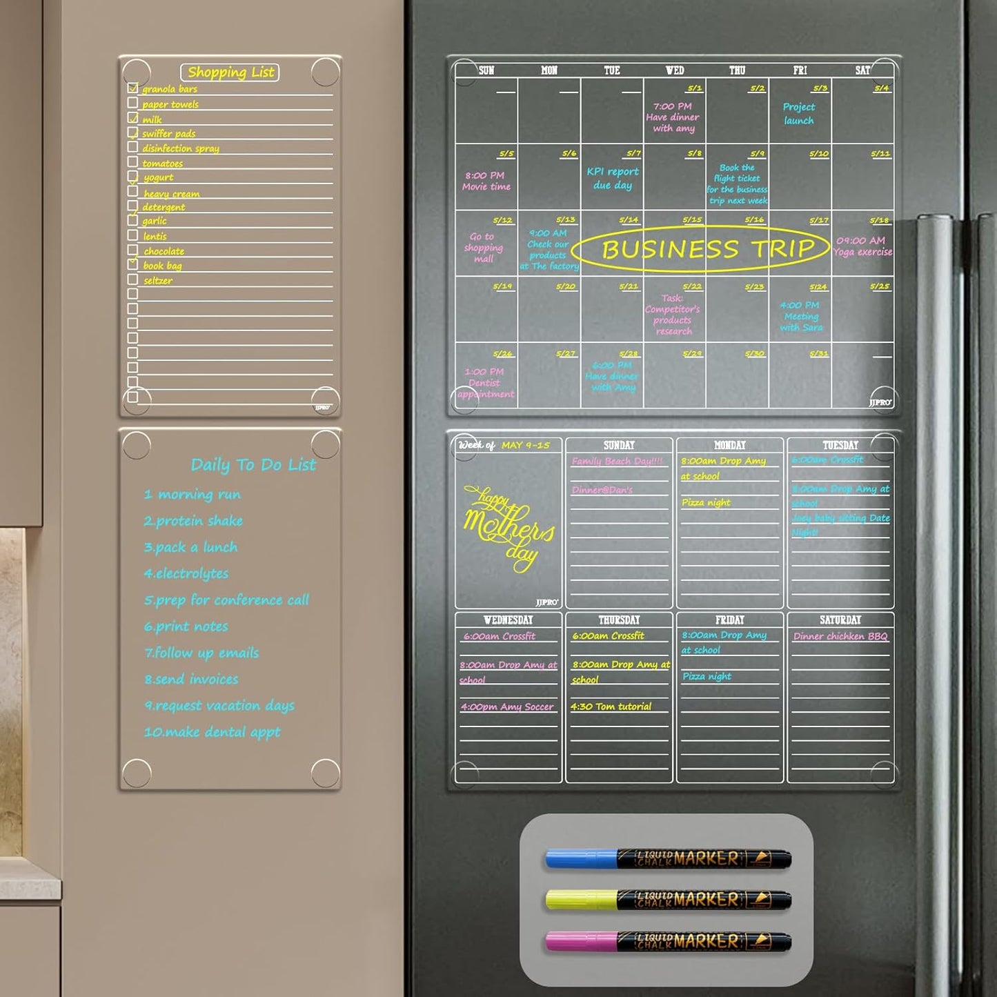 JJPRO Non-Magnetic Clear Weekly Planner & to Do List for Fridge, 8.5"x13" Dry Erase to Do List WhiteBoard,Reuasble Weekly Calendar for Refrigerator,Cabinet,Wall&Glass, All Smooth Surfaces