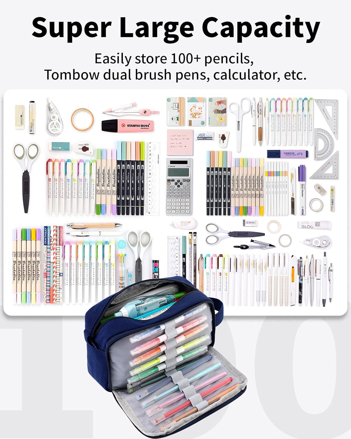 Sooez Original High Capacity Pencil Case, Big Pencil Bag Pouch Box Organizer Pen Case, Aesthetic Supply for Girls Adults, Portable Journaling Supplies with Easy Grip Handle & Loop, Mint Green