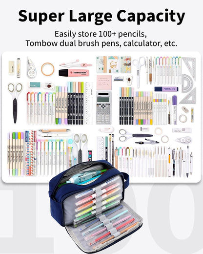Sooez Original High Capacity Pencil Case, Big Pencil Bag Pouch Box Organizer Pen Case, Aesthetic Supply for Girls Adults, Portable Journaling Supplies with Easy Grip Handle & Loop, Mint Green