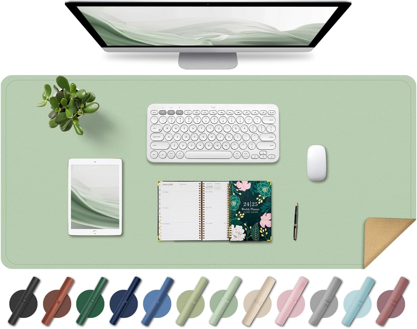 Non Slip Desk Mat, 31.5" x 15.7" PU Leather Desk Pad, Cork Desk Mat for Desktop, Desk Pad for Keyboard and Mouse, Ideal for Office and Home, Black