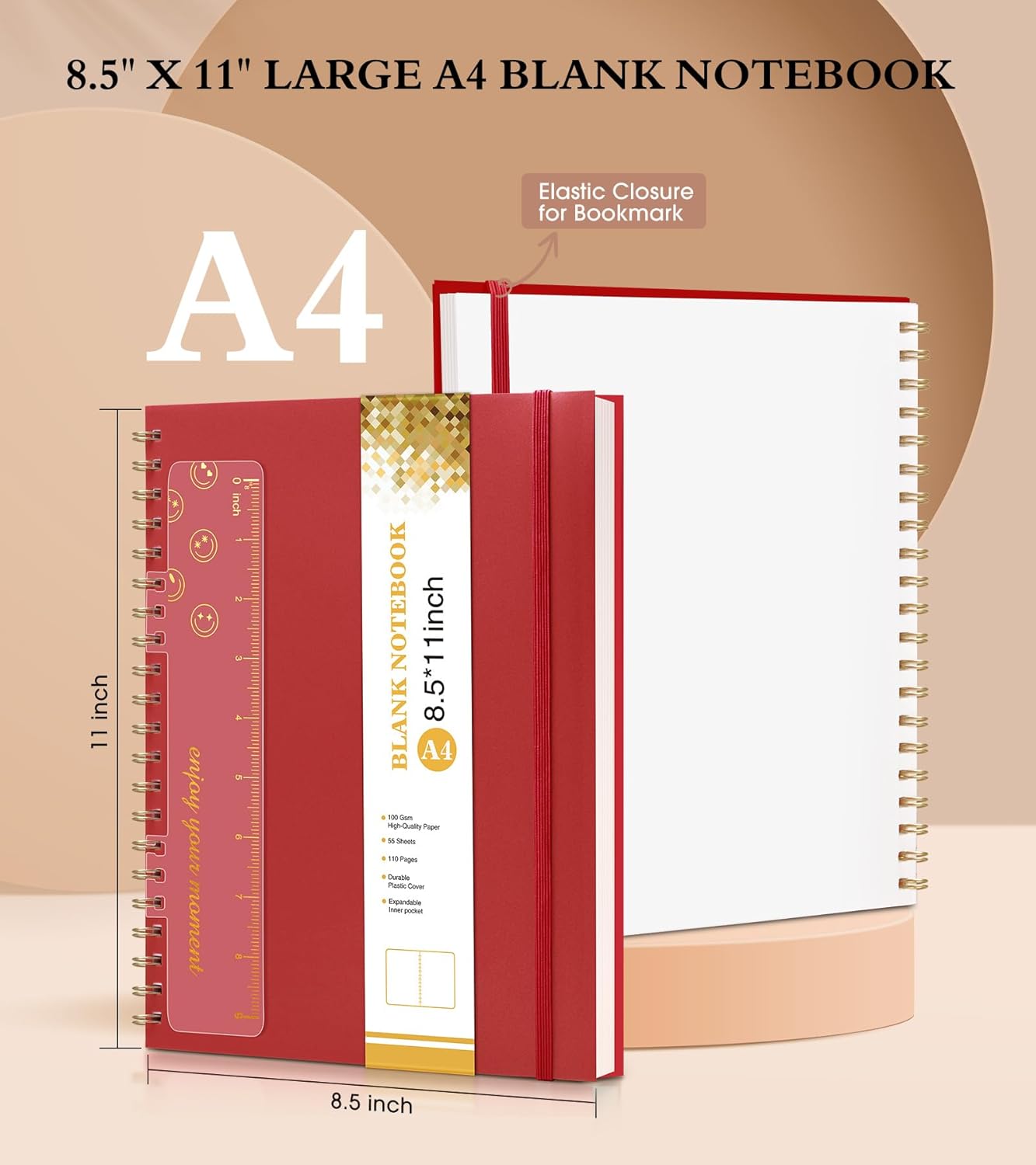 Dotted Notebook, Spiral Notebook Journal 8.5” x 11”, A4 Large Dot Grid Notebooks for Women Men, 100 GSM Dotted Paper, Plastic Hardcover Spiral Bullet Journals for Work School Sketching, Green
