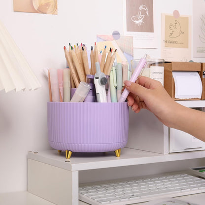SKYDUE 360 Rotating Plastic Desk Pen Organizer with 5 Slots, Dual-Purpose Art Supply Pencil Cup for Office, School, Home