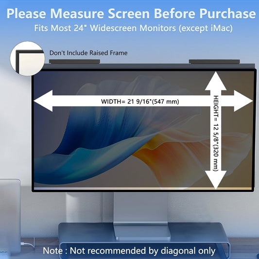 24 Inch Privacy Screen for Computer Monitor Hanging Removable Privacy Filter for 16:9 Aspect Ratio, Anti-Glare Anti-Spy Blue Light Shield, No Adhesive Easy Install 24in Computer Screen Privacy Shield (1 Pack)