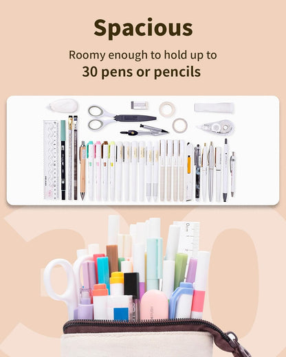 Sooez Standing Pencil Case, Cute Stand up Pencil Pouch, Telescopic Pen Pouch, Portable Pencil Holder, Kawaii Stand up Pencil Case, Spacious Pencil Pouch Bag for School Office Supplies, Black