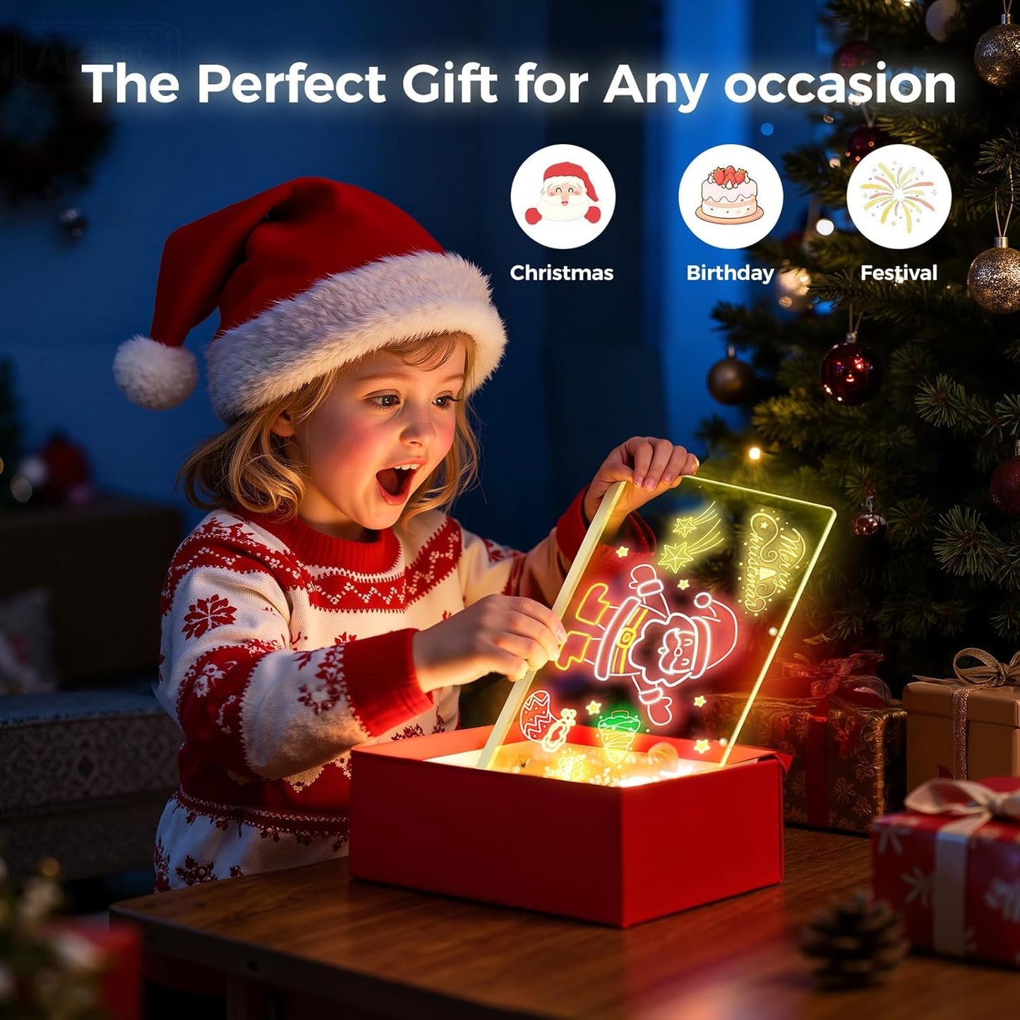 LED Drawing Board for Kids- Erasable Acrylic Electronic White Boards,15.8''X11.9 Drawing Tablet,6 Modes & 8 Colors Light Up Drawing Board,Kids Toy with 13 E Birthday Holiday Day Gifts for Girls & Boys