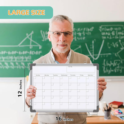 Small Weekly Calendar Dry Erase Whiteboard for Wall, 16" x 12" Magnetic Dry Erase Board, Hanging Double-Sided White Board, Portable Board for List, Kitchen, Planning, Memo, Home, Office