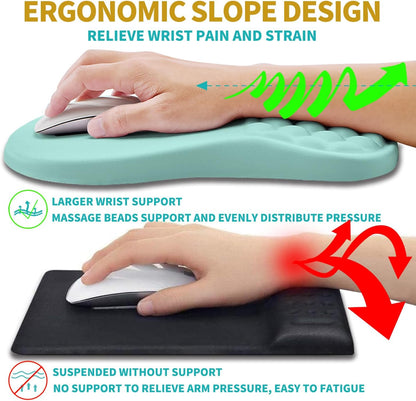 Hokafenle 2 in 1 Ergonomic Mouse Pad Wrist Support & Wrist Rest for Computer Keyboard Set, with Relieve Carpal Tunnel Pain Massage Bulge and Full Memory Gel Design (2In1 Set, Black)