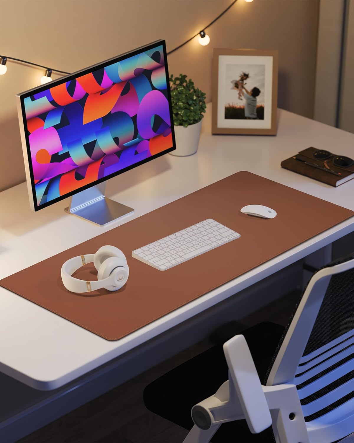 AFIING Desk Pad Protector 23.6" x 13.7" - Non-Slip Waterproof PU Leather Desk Mat for Mouse, Keyboard, Laptop, Office and Home Workspace (Beige)