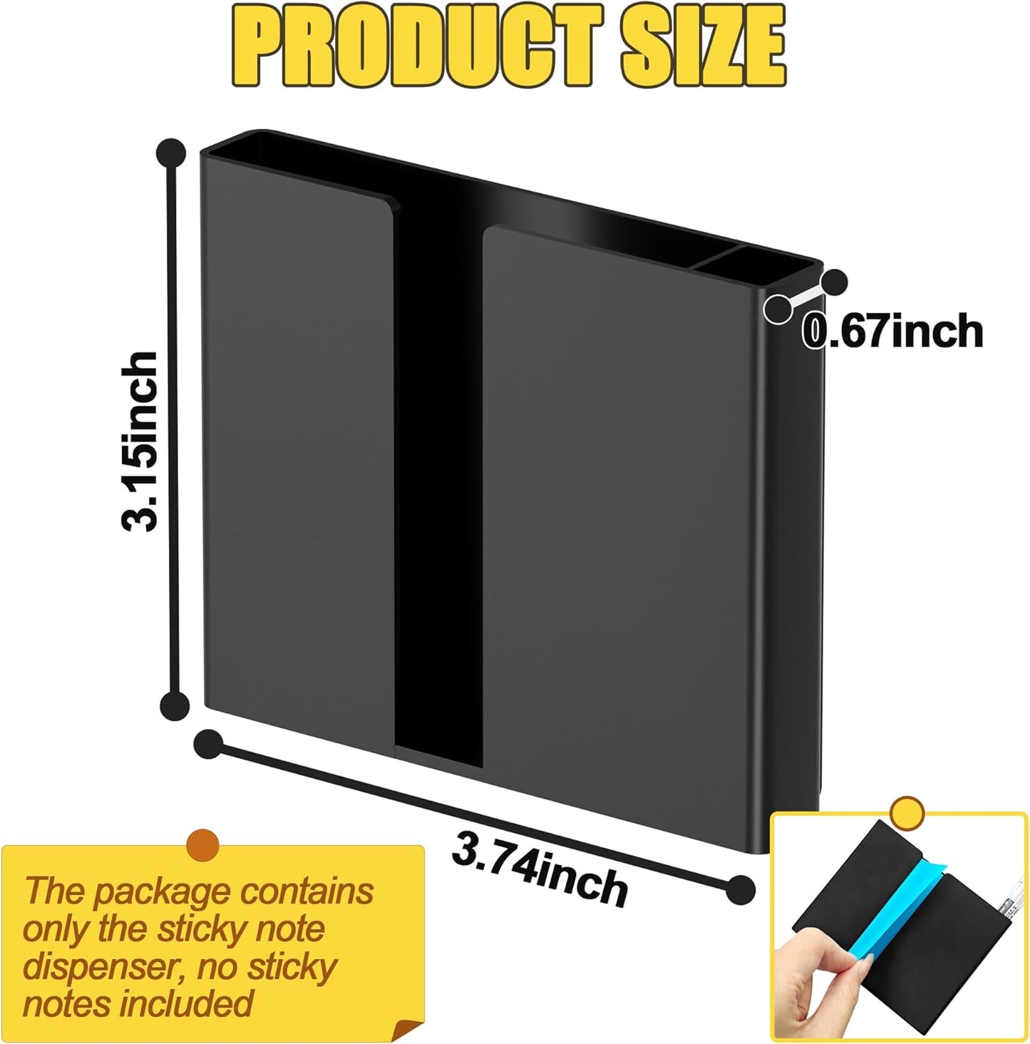 Sticky Note Dispenser, Magnetic Sticky Note Holder for Post It Notes, 3 x 3 Inch Sticky Note Pen Organizer for Office Home Classroom, Black