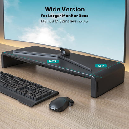 Klearlook Computer Monitor Stand for Desk, Adjustable Foldable Monitor Riser with Storage Drawer & Tablet Phone Holder for Office, Home, Laptop, Desktop (Black)