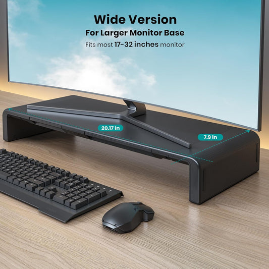 Klearlook Computer Monitor Stand for Desk, Adjustable Foldable Monitor Riser with Storage Drawer & Tablet Phone Holder for Office, Home, Laptop, Desktop (Black)
