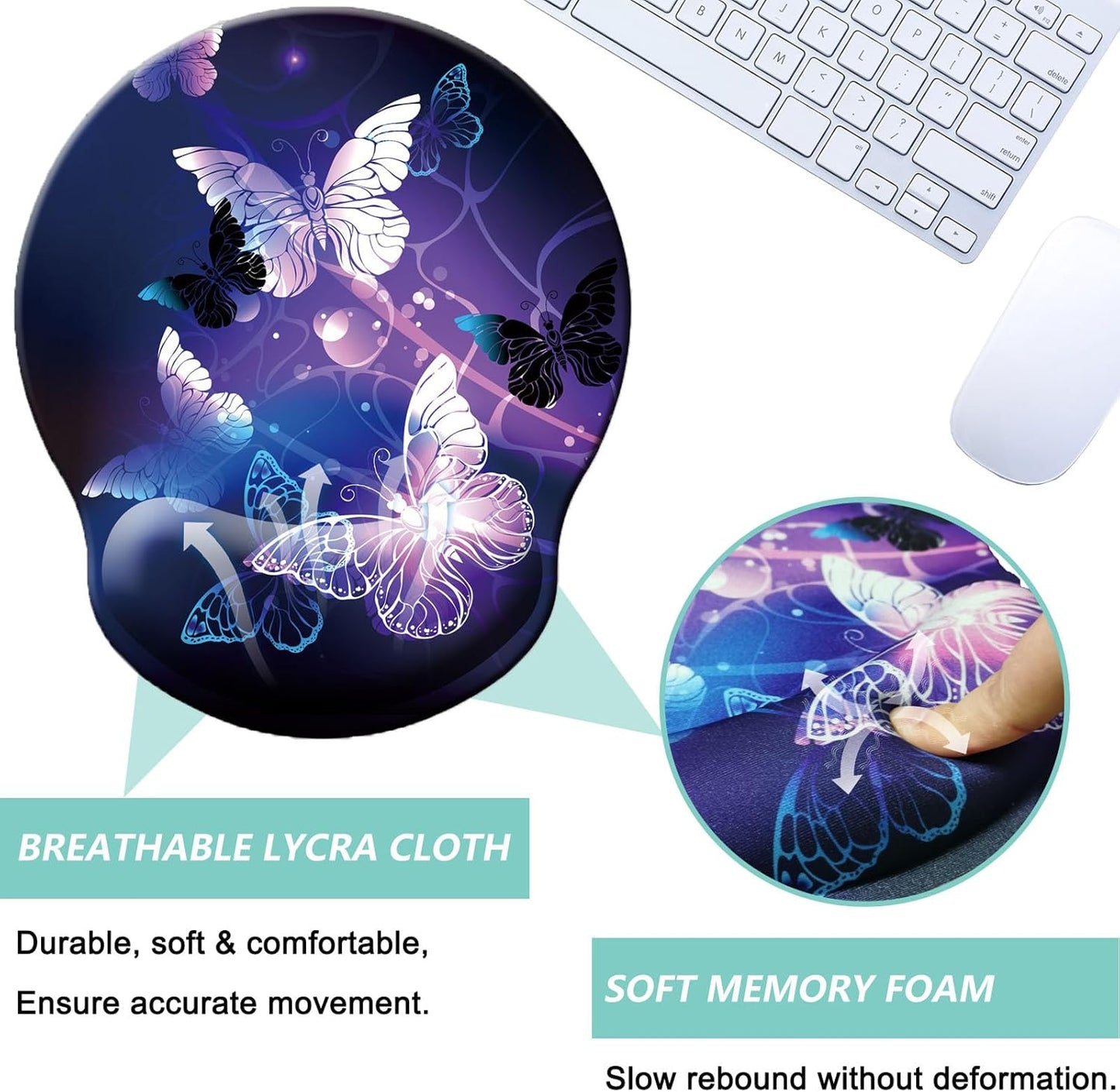 Mouse Pad with Wrist Support, Ergonomic Mouse Pad with Memory Foam Wrist Rest Cushion, Non-Slip Rubber Base Gaming Mice Pad for Home Office Computer Laptop, Flowers Grass
