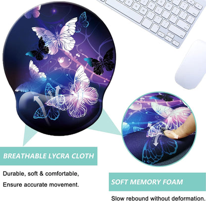 Mouse Pad with Wrist Support, Ergonomic Mouse Pad with Memory Foam Wrist Rest Cushion, Non-Slip Rubber Base Gaming Mice Pad for Home Office Computer Laptop, Flowers Grass
