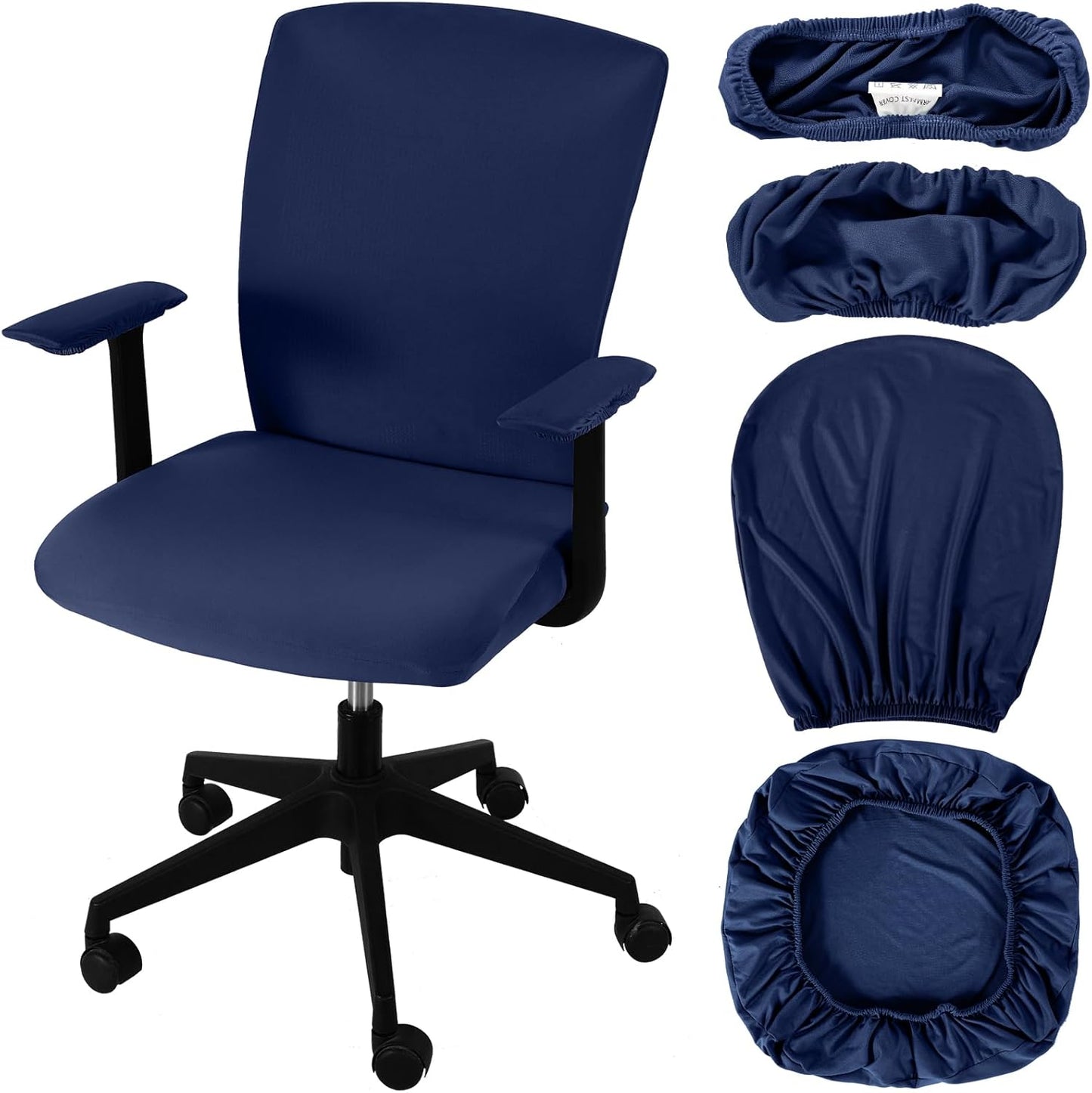 Tallew 4 Pcs Office Chair Covers Set Computer Universal Protective Stretchable Chair Seat Covers Desk Armrest Cover Pads Office Cushion Backrest for Rotating(Regular,Black)
