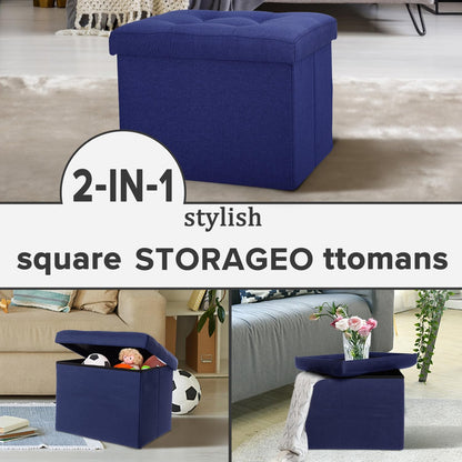 LINMAGCO Ottoman Storage Ottoman with Storage Small Foot Rest Stool Under Desk Stool Short Folding Footrest Linen Cloth Dark Gray 16X12X12IN