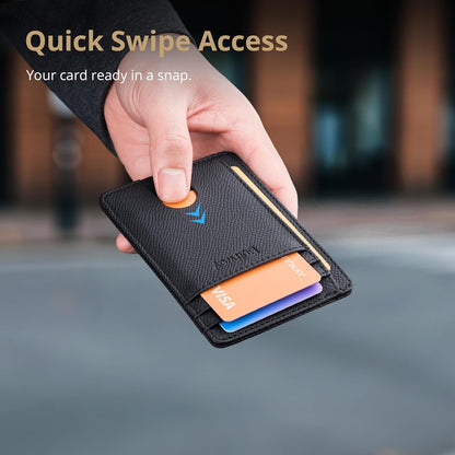 Buffway Slim Minimalist Front Pocket RFID Blocking Leather Wallets for Men and Women - Carbon Fiber Black - Colors A