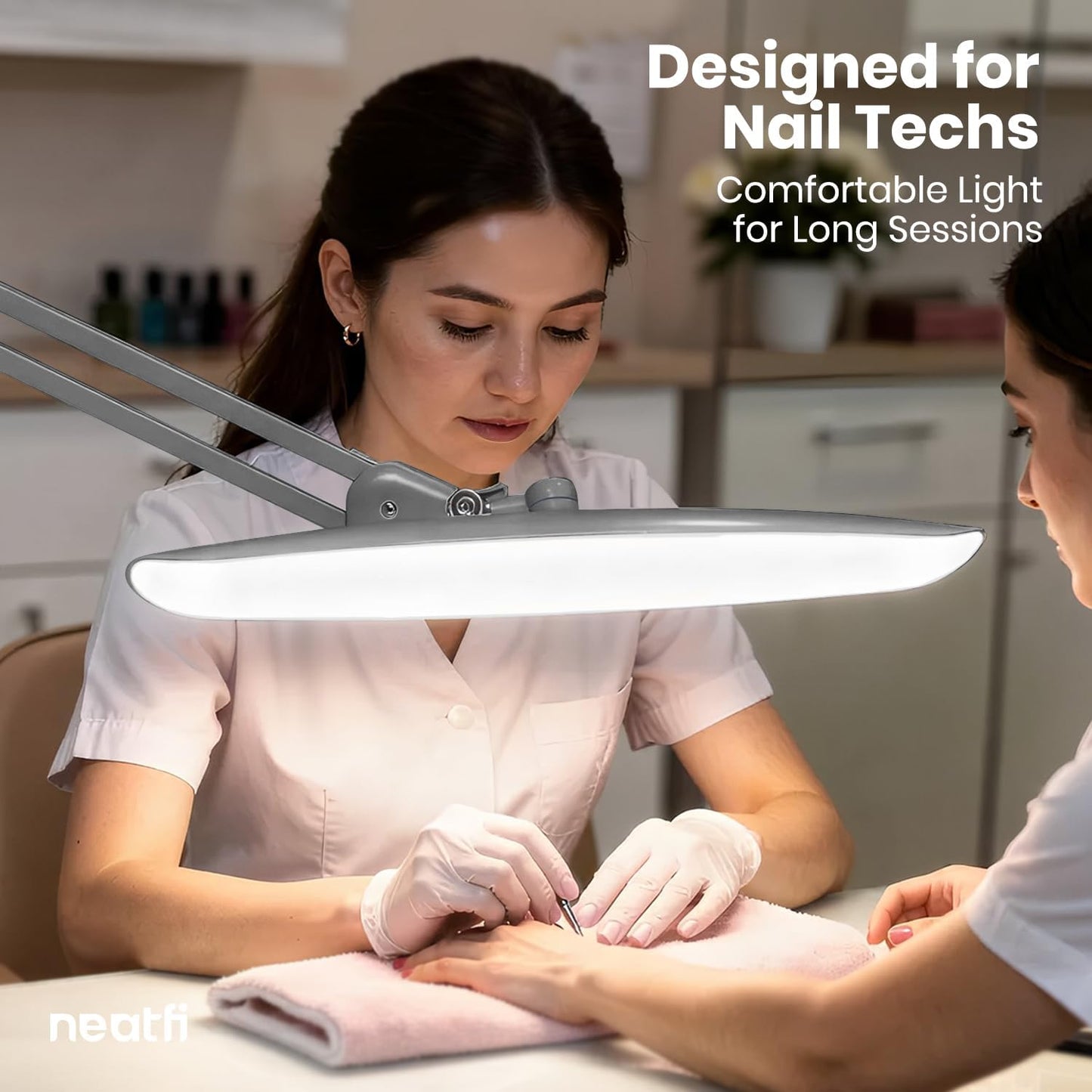 Neatfi XL 2200 Lumens 24W LED Desk Lamp – Shadow-Free Task Lighting | 4-Level Dimming | Home Office & Crafts Use | 20-Inch Wide Head (White, Non-CCT with Clamp)