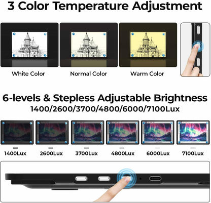 Heanolier Rechargeable A4 Light Board with Stand, 7100Lux Super Bright Magnetic Light Pad with Side Buttons, Wireless Light Box for Tracing, LED Light Table for Diamond Painting,Sketching,Drawing