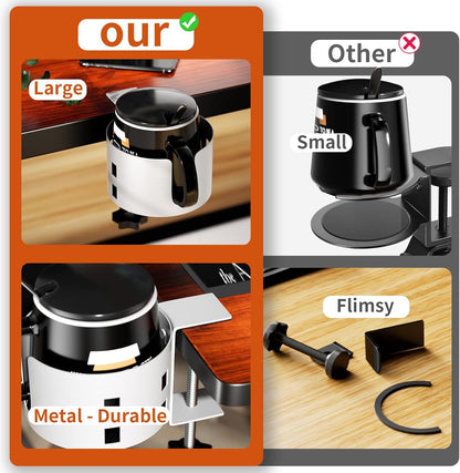 Deeper Desk Cup Holder, OOKUU Anti-Spill Cup Holder for Desk or Table, Sturdy and Durable, Easy to Install, Enough to Hold Coffee Cups, Water Bottles, Gaming PC Office Accessories, Black