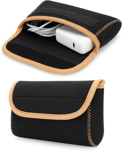 Small Neoprene Tech Pouch, Travel Cable Organiser Bag, Electronics Accessories Carry Storage Bags for MacBook Power Adapter, Power Bank, Wireless Mouse, Phone Charger, or Small Devices, Brown